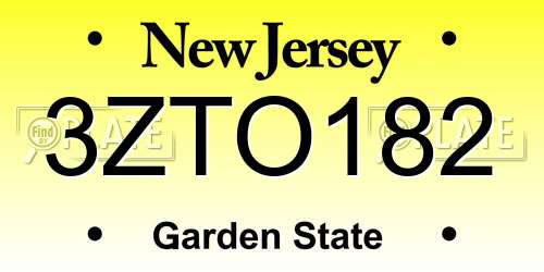 3ZTO182 New Jersey License Plate