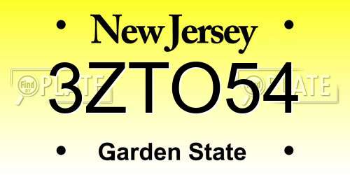 3ZTO54 New Jersey License Plate