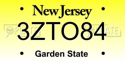3ZTO84 New Jersey License Plate