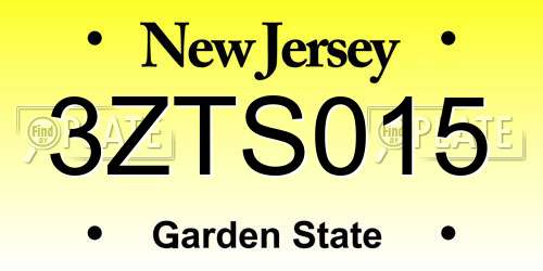 3ZTS015 New Jersey License Plate