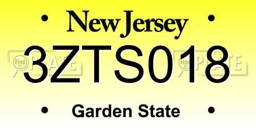 3ZTS018 New Jersey License Plate