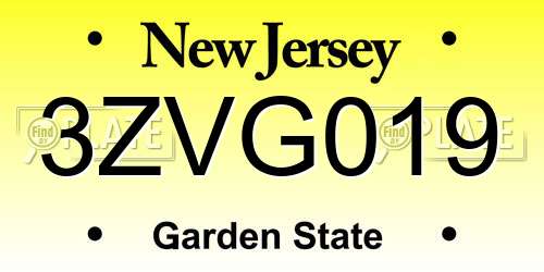 3ZVG019 New Jersey License Plate