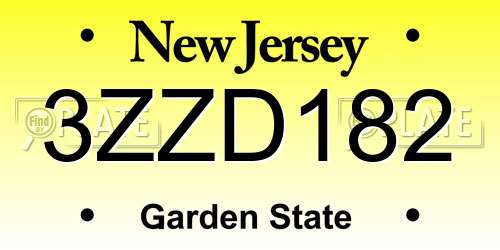 3ZZD182 New Jersey License Plate
