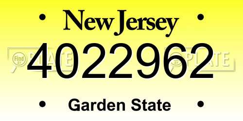 4022962 New Jersey License Plate