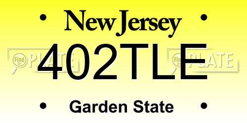 402TLE New Jersey License Plate