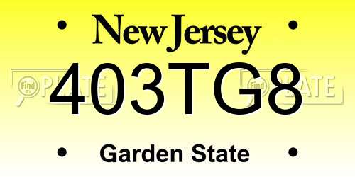 403TG8 New Jersey License Plate
