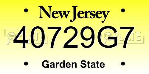 40729G7 New Jersey License Plate