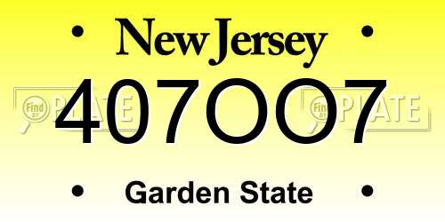 407OO7 New Jersey License Plate