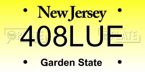 408LUE New Jersey License Plate