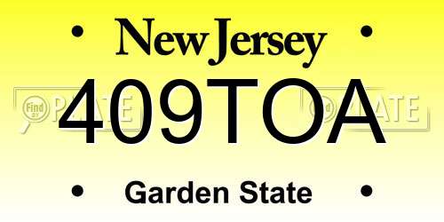 409TOA New Jersey License Plate