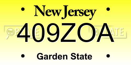 409ZOA New Jersey License Plate