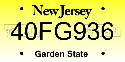 40FG936 New Jersey License Plate