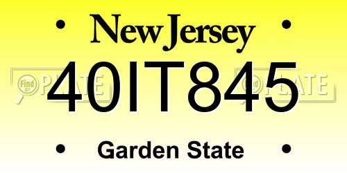40IT845 New Jersey License Plate