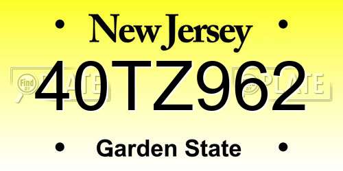 40TZ962 New Jersey License Plate