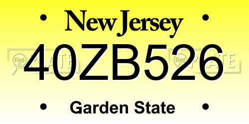 40ZB526 New Jersey License Plate