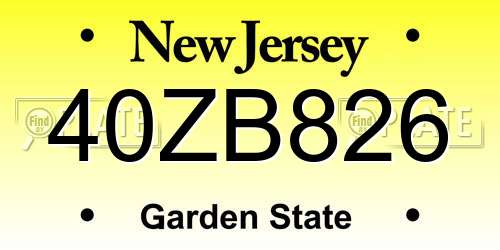 40ZB826 New Jersey License Plate