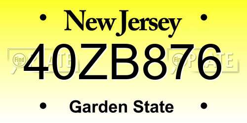 40ZB876 New Jersey License Plate