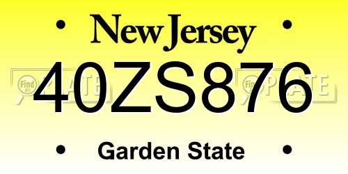 40ZS876 New Jersey License Plate