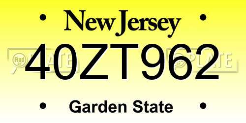 40ZT962 New Jersey License Plate