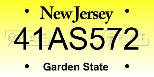 41AS572 New Jersey License Plate