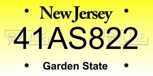 41AS822 New Jersey License Plate