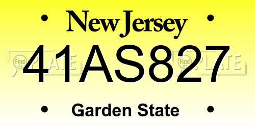 41AS827 New Jersey License Plate