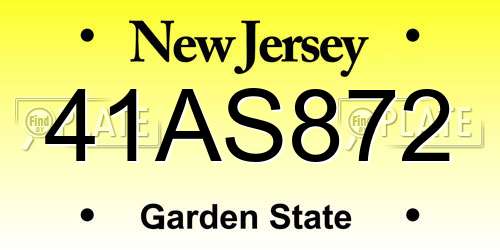 41AS872 New Jersey License Plate