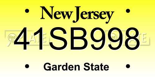 41SB998 New Jersey License Plate