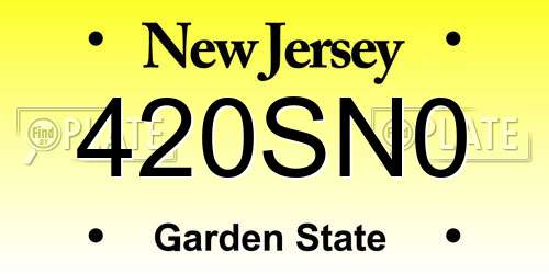 420SN0 New Jersey License Plate