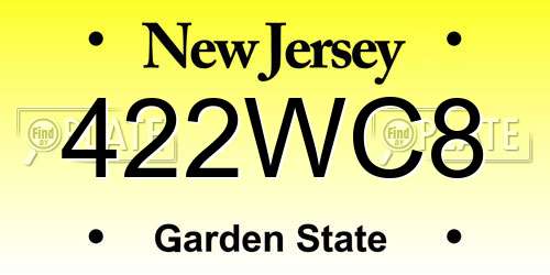 422WC8 New Jersey License Plate