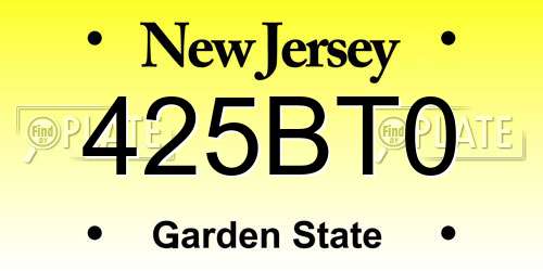 425BT0 New Jersey License Plate