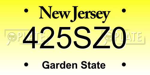 425SZ0 New Jersey License Plate