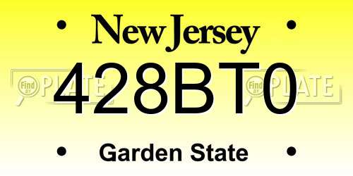 428BT0 New Jersey License Plate