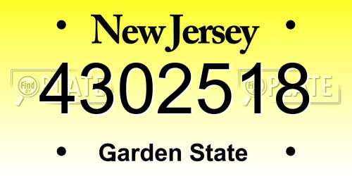 4302518 New Jersey License Plate