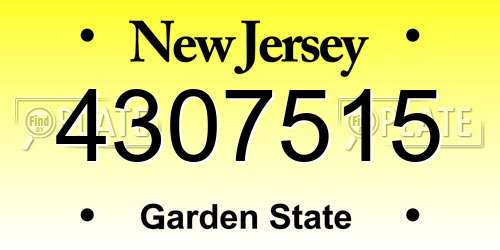 4307515 New Jersey License Plate