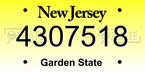 4307518 New Jersey License Plate