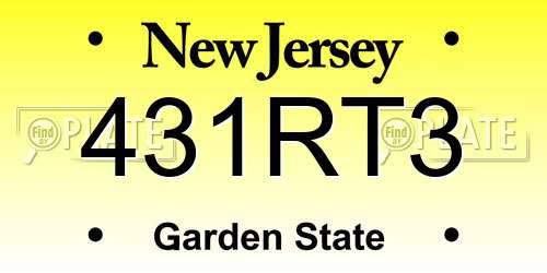 431RT3 New Jersey License Plate