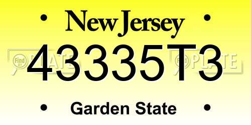43335T3 New Jersey License Plate