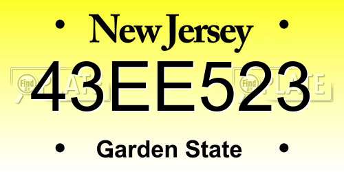 43EE523 New Jersey License Plate
