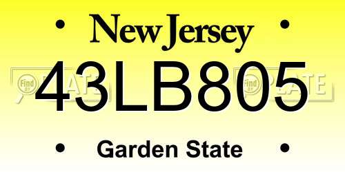 43LB805 New Jersey License Plate