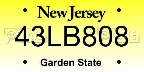 43LB808 New Jersey License Plate