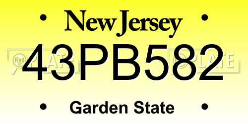43PB582 New Jersey License Plate