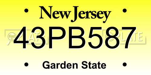 43PB587 New Jersey License Plate