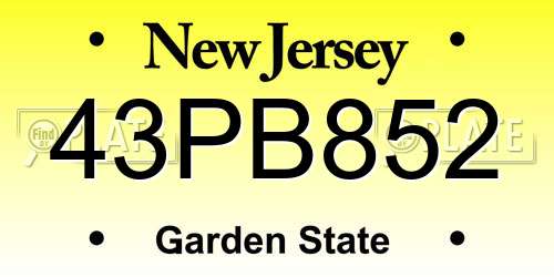 43PB852 New Jersey License Plate