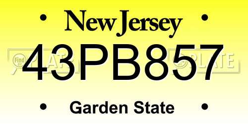 43PB857 New Jersey License Plate