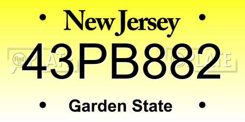 43PB882 New Jersey License Plate
