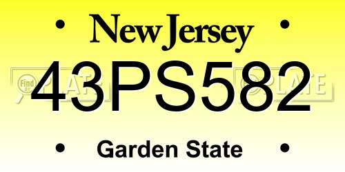 43PS582 New Jersey License Plate