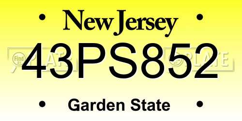 43PS852 New Jersey License Plate