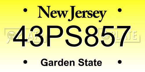 43PS857 New Jersey License Plate