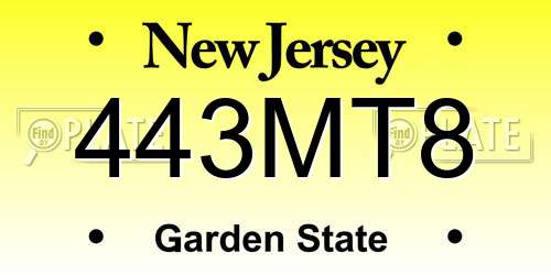 443MT8 New Jersey License Plate